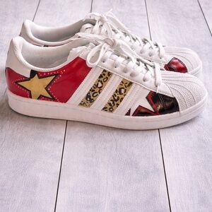 Adidas White Red Gold Leopard Accent Womens Sneakers